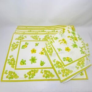 Vintage Floral Set‎ Of 6 Placemats & 6 Napkins Green Yellow Flower MCM 70s Boho